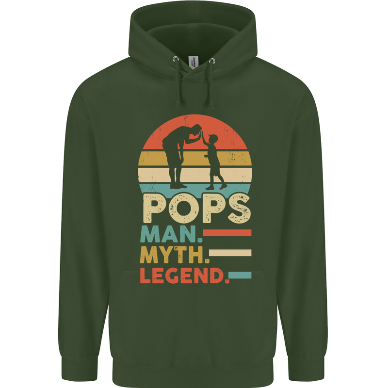 Pops Man Myth Legend Funny Fathers Day Mens 80% Cotton Hoodie Forest Green
