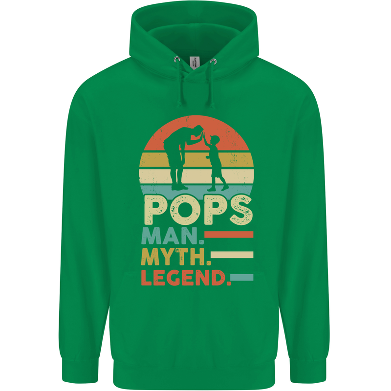 Pops Man Myth Legend Funny Fathers Day Mens 80% Cotton Hoodie Irish Green