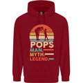 Pops Man Myth Legend Funny Fathers Day Mens 80% Cotton Hoodie Red