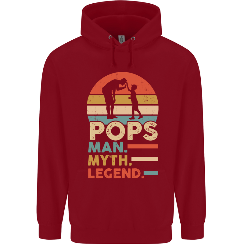 Pops Man Myth Legend Funny Fathers Day Mens 80% Cotton Hoodie Red