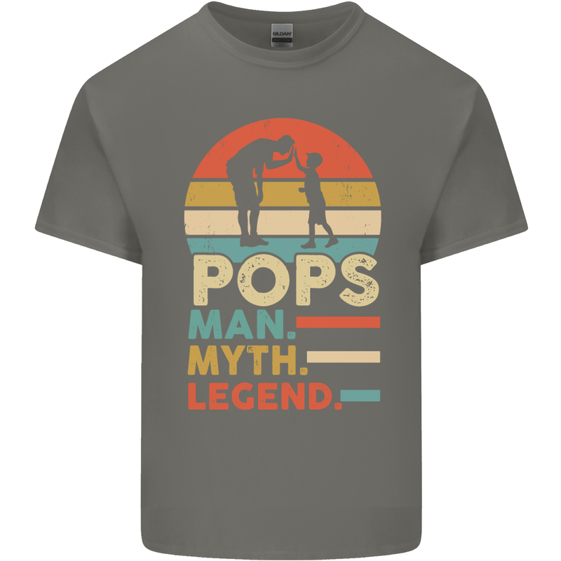 Pops Man Myth Legend Funny Fathers Day Mens Cotton T-Shirt Tee Top Charcoal