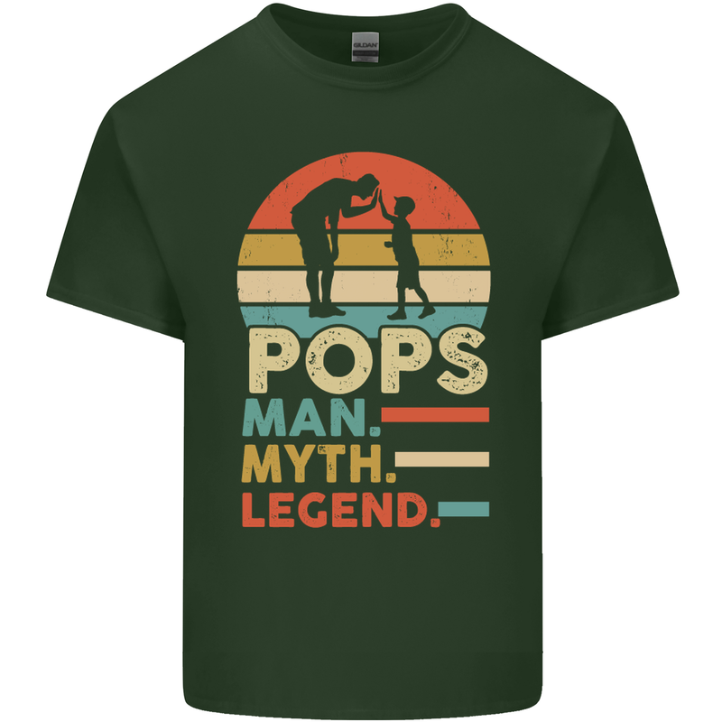 Pops Man Myth Legend Funny Fathers Day Mens Cotton T-Shirt Tee Top Forest Green