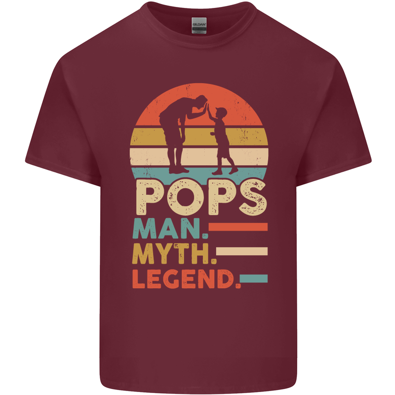 Pops Man Myth Legend Funny Fathers Day Mens Cotton T-Shirt Tee Top Maroon