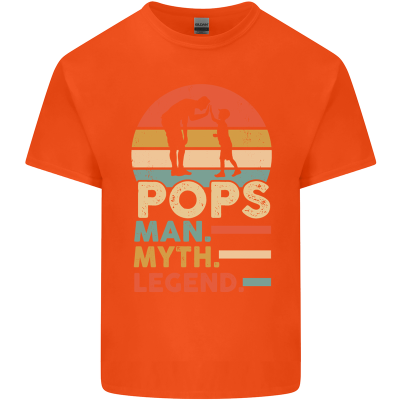 Pops Man Myth Legend Funny Fathers Day Mens Cotton T-Shirt Tee Top Orange