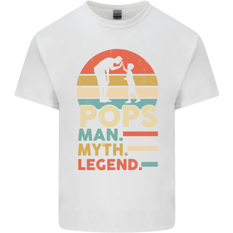 Pops Man Myth Legend Funny Fathers Day Mens Cotton T-Shirt Tee Top White