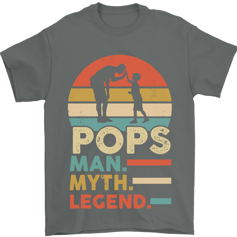 Pops Man Myth Legend Funny Fathers Day Mens T-Shirt Cotton Gildan Charcoal