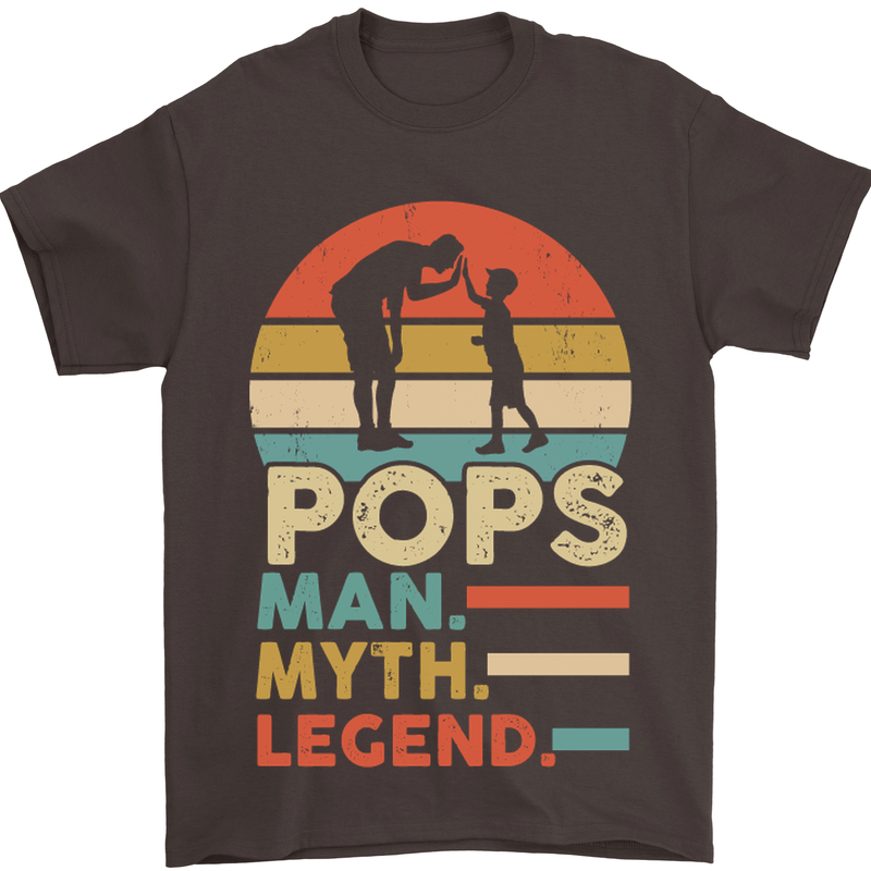 Pops Man Myth Legend Funny Fathers Day Mens T-Shirt Cotton Gildan Dark Chocolate