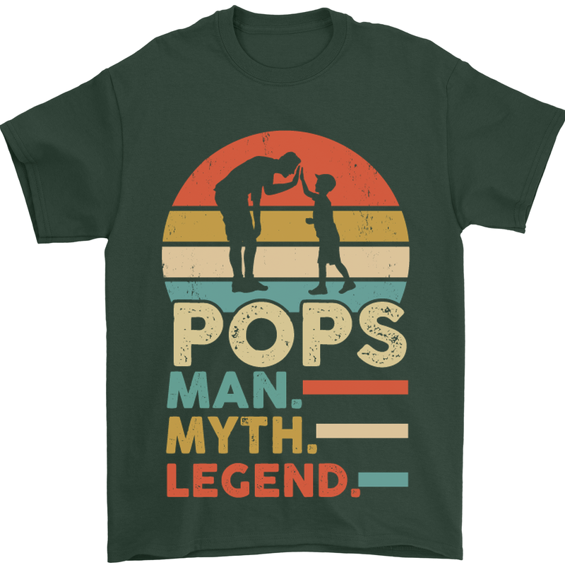 Pops Man Myth Legend Funny Fathers Day Mens T-Shirt Cotton Gildan Forest Green