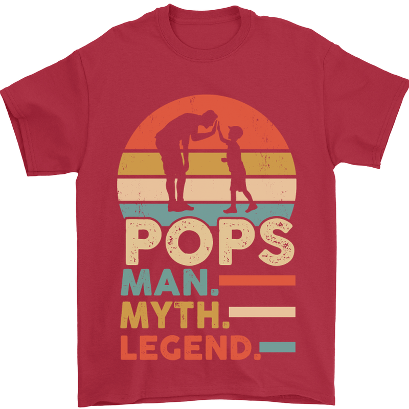 Pops Man Myth Legend Funny Fathers Day Mens T-Shirt Cotton Gildan Red