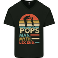 Pops Man Myth Legend Funny Fathers Day Mens V-Neck Cotton T-Shirt Black
