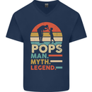 Pops Man Myth Legend Funny Fathers Day Mens V-Neck Cotton T-Shirt Navy Blue