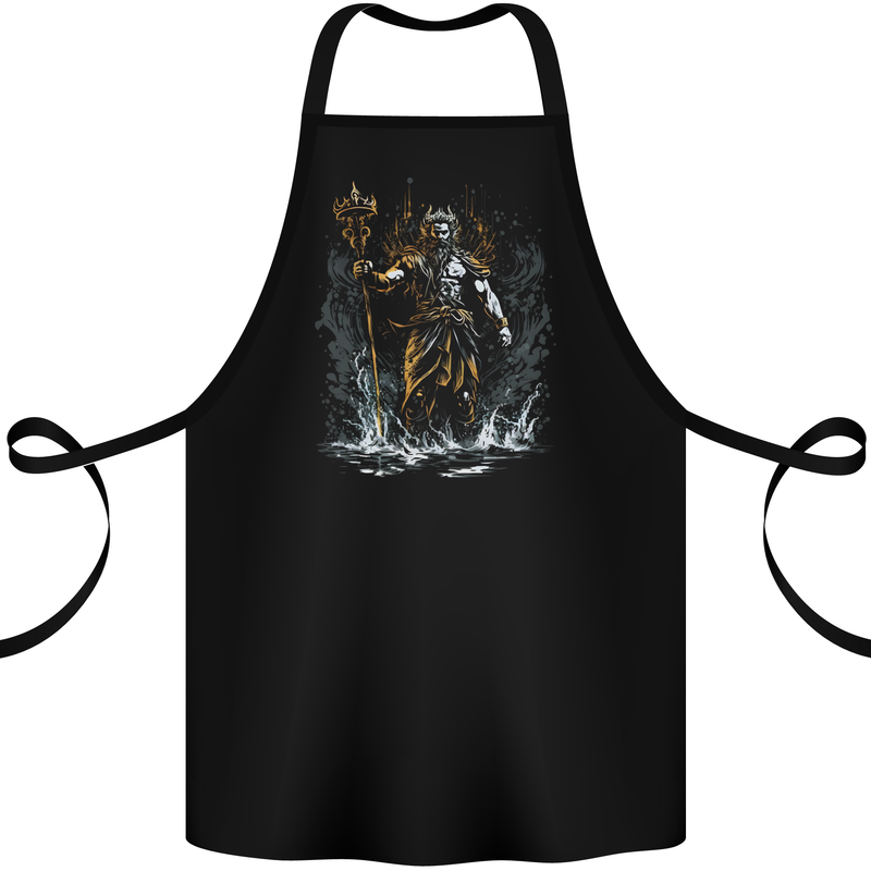 Poseidon Greek God of Water Mythology Cotton Apron 100% Organic Black
