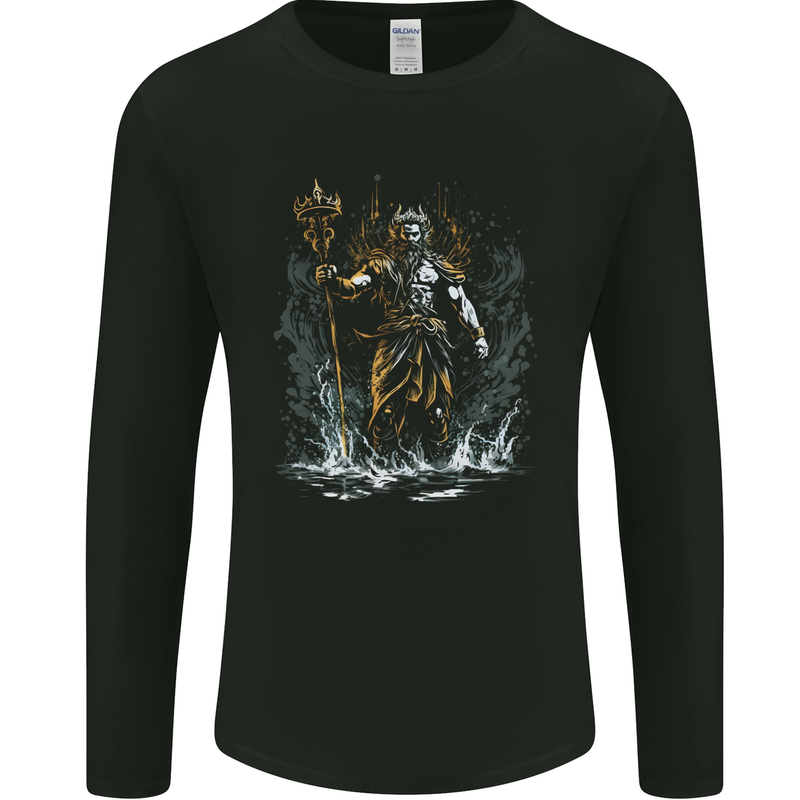 Poseidon Greek God of Water Mythology Mens Long Sleeve T-Shirt Black