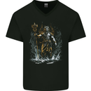 Poseidon Greek God of Water Mythology Mens V-Neck Cotton T-Shirt Black