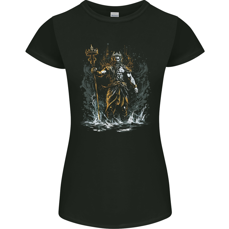 Poseidon Greek God of Water Mythology Womens Petite Cut T-Shirt Black