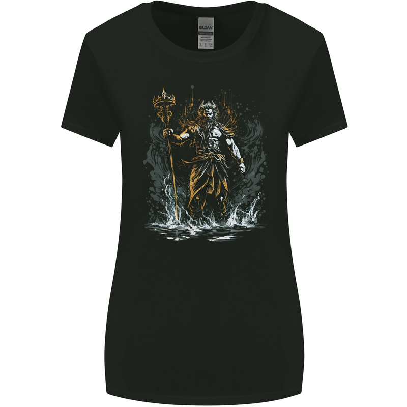 Poseidon Greek God of Water Mythology Womens Wider Cut T-Shirt Black