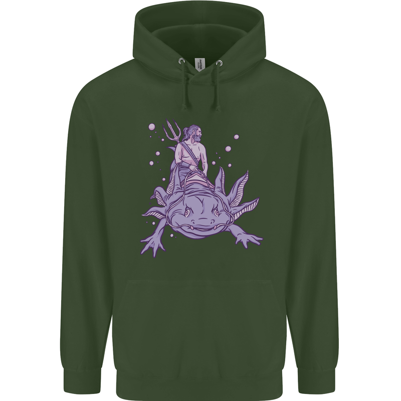 Poseidon Riding an Axaloti Childrens Kids Hoodie Forest Green