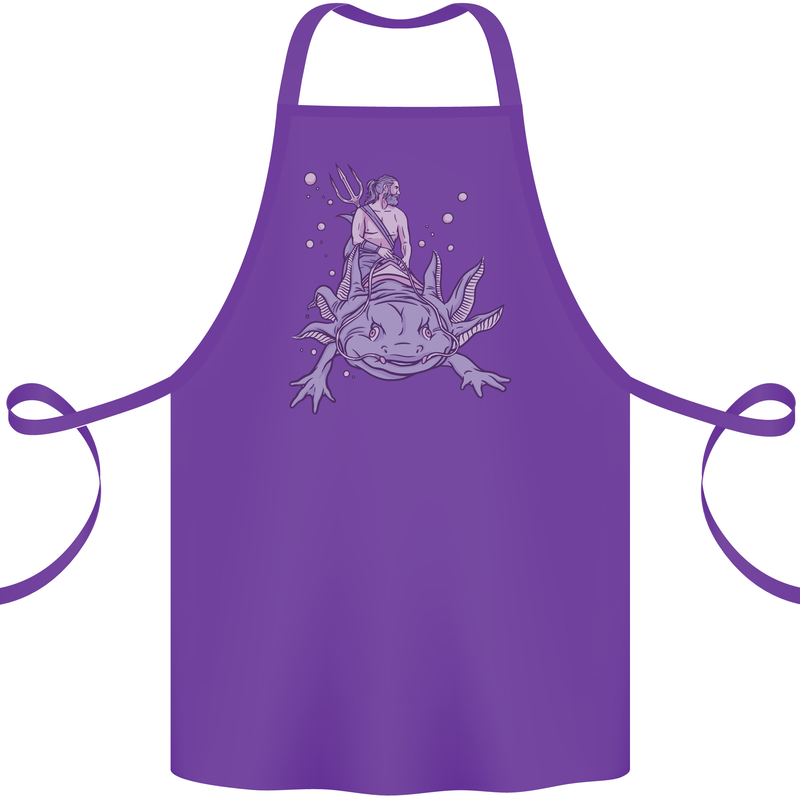 Poseidon Riding an Axaloti Cotton Apron 100% Organic Purple