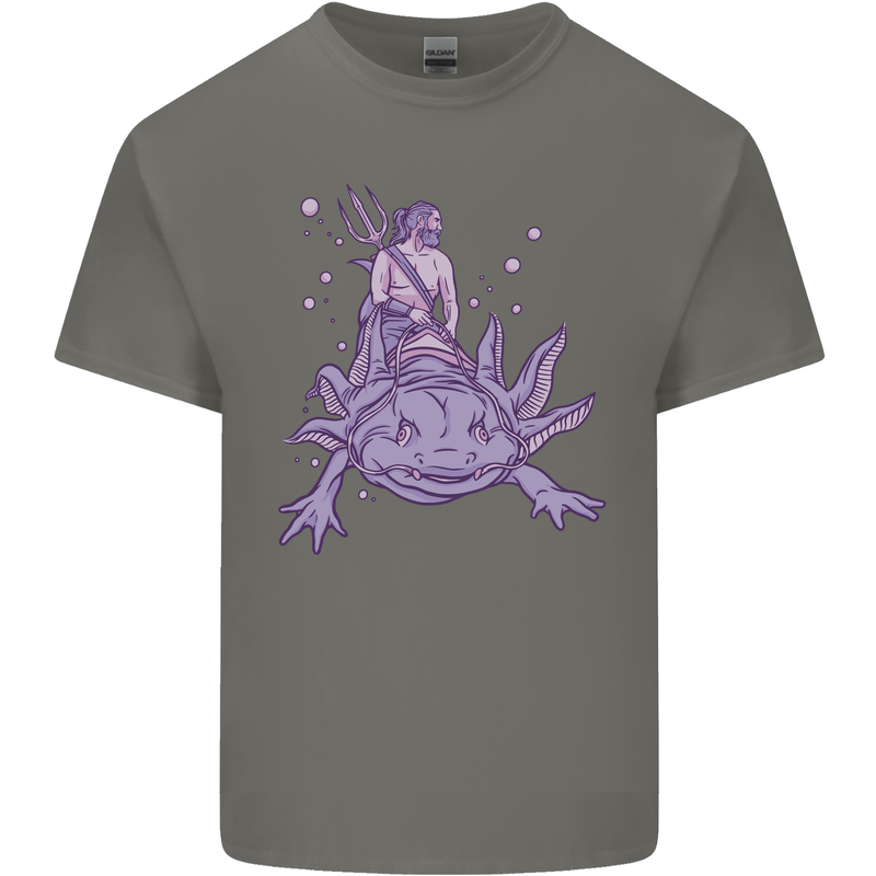 Poseidon Riding an Axaloti Kids T-Shirt Childrens Charcoal