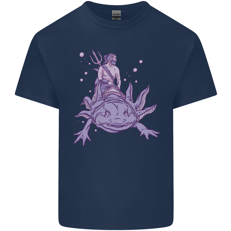 Poseidon Riding an Axaloti Kids T-Shirt Childrens Navy Blue