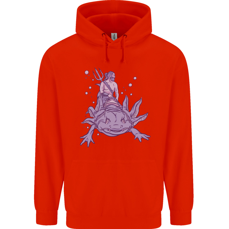 Poseidon Riding an Axaloti Mens 80% Cotton Hoodie Bright Red