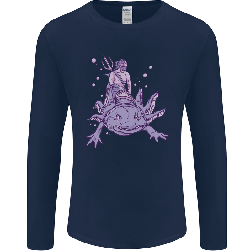 Poseidon Riding an Axaloti Mens Long Sleeve T-Shirt Navy Blue