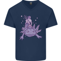 Poseidon Riding an Axaloti Mens V-Neck Cotton T-Shirt Navy Blue