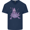 Poseidon Riding an Axaloti Mens V-Neck Cotton T-Shirt Navy Blue