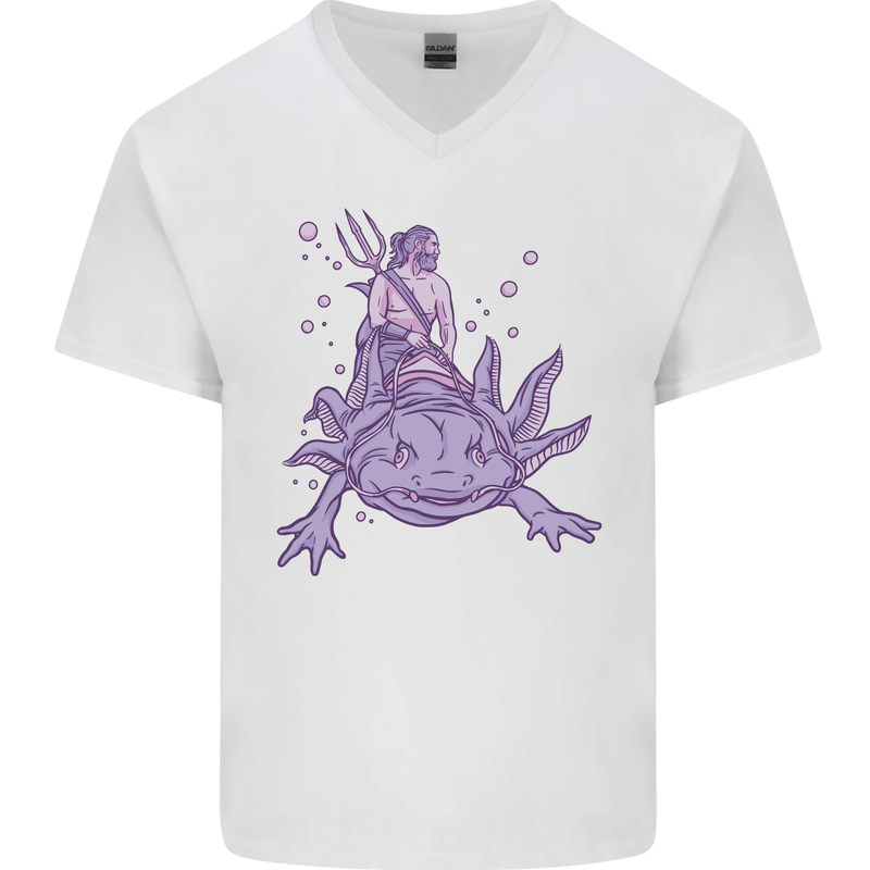 Poseidon Riding an Axaloti Mens V-Neck Cotton T-Shirt White