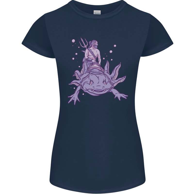 Poseidon Riding an Axaloti Womens Petite Cut T-Shirt Navy Blue
