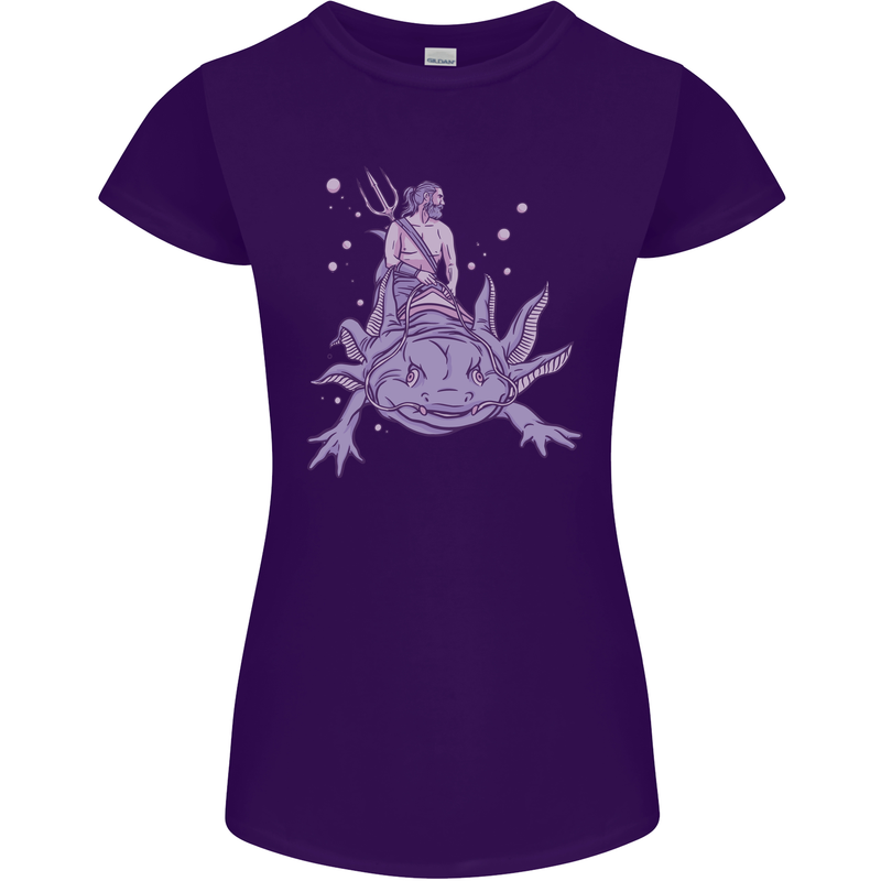 Poseidon Riding an Axaloti Womens Petite Cut T-Shirt Purple