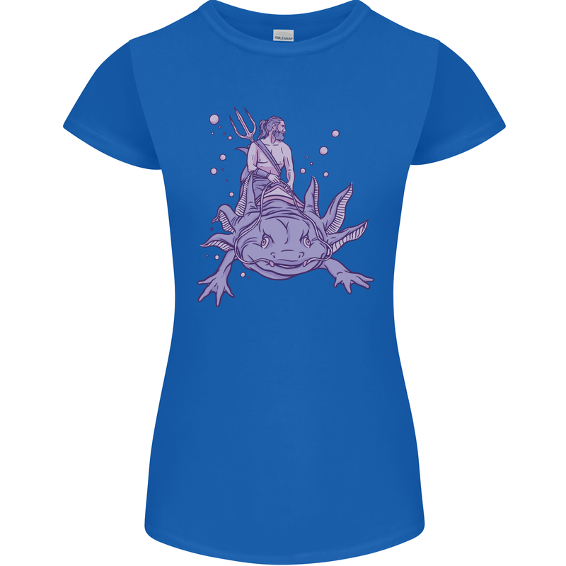 Poseidon Riding an Axaloti Womens Petite Cut T-Shirt Royal Blue