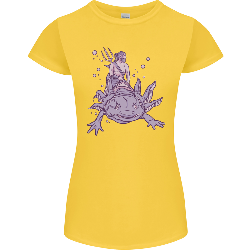Poseidon Riding an Axaloti Womens Petite Cut T-Shirt Yellow