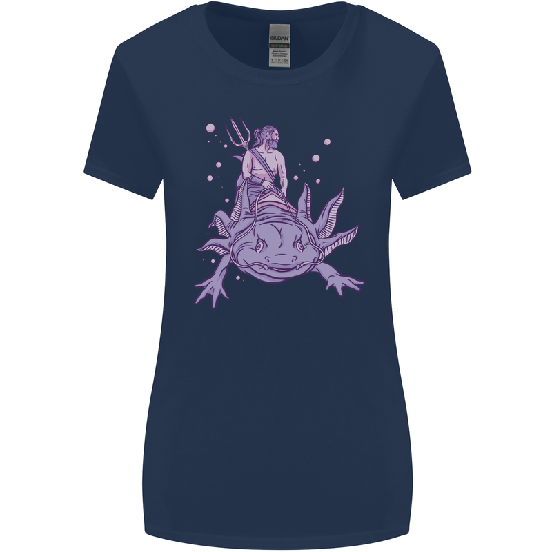 Poseidon Riding an Axaloti Womens Wider Cut T-Shirt Navy Blue