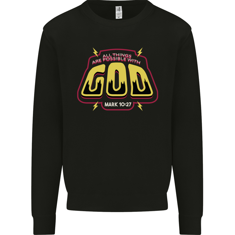 Possible With God Christianity Christian Mens Sweatshirt Jumper Black