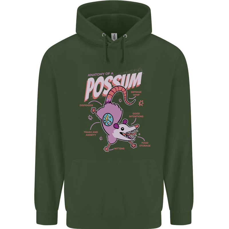 Possum Anatomy Childrens Kids Hoodie Forest Green