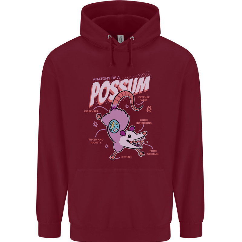 Possum Anatomy Childrens Kids Hoodie Maroon