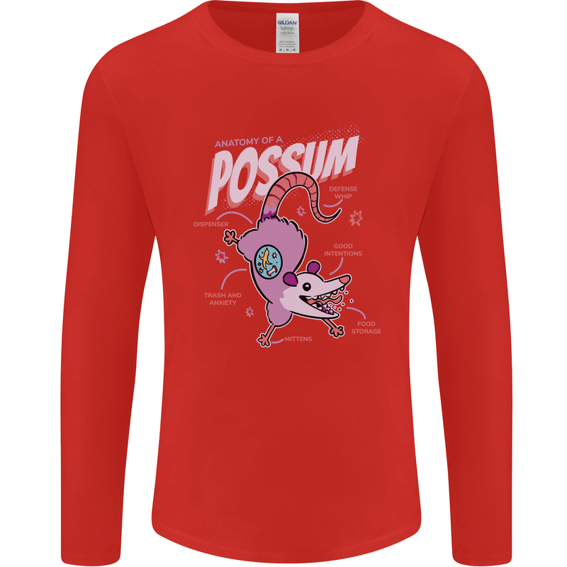 Possum Anatomy Mens Long Sleeve T-Shirt Red