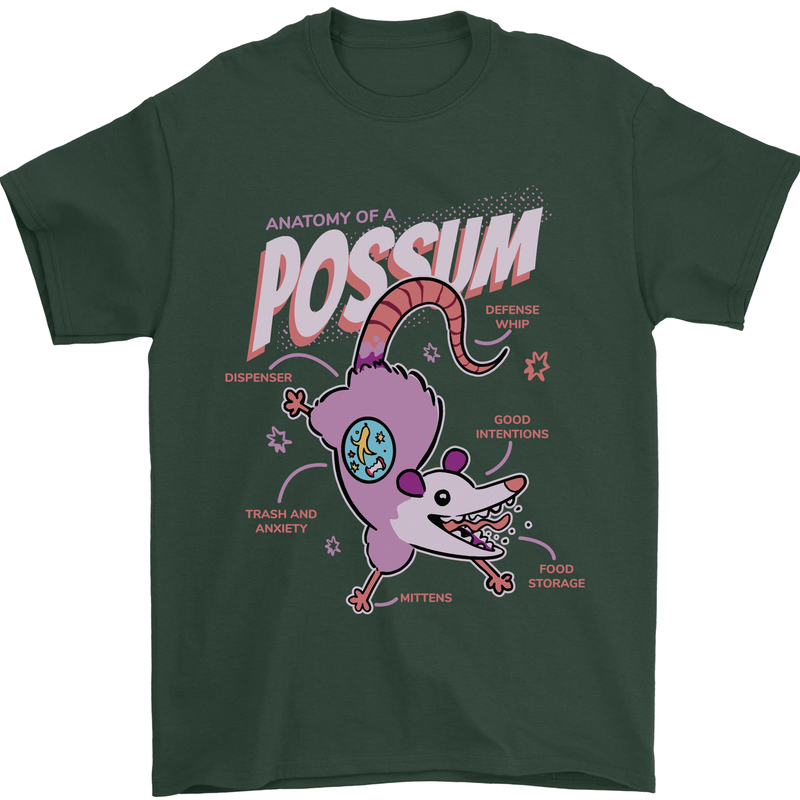 Possum Anatomy Mens T-Shirt 100% Cotton Forest Green