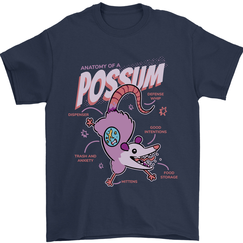 Possum Anatomy Mens T-Shirt 100% Cotton Navy Blue