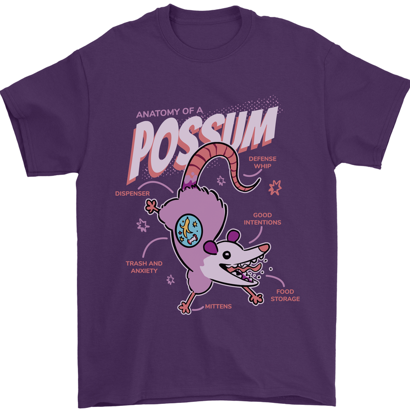 Possum Anatomy Mens T-Shirt 100% Cotton Purple
