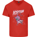 Possum Anatomy Mens V-Neck Cotton T-Shirt Red
