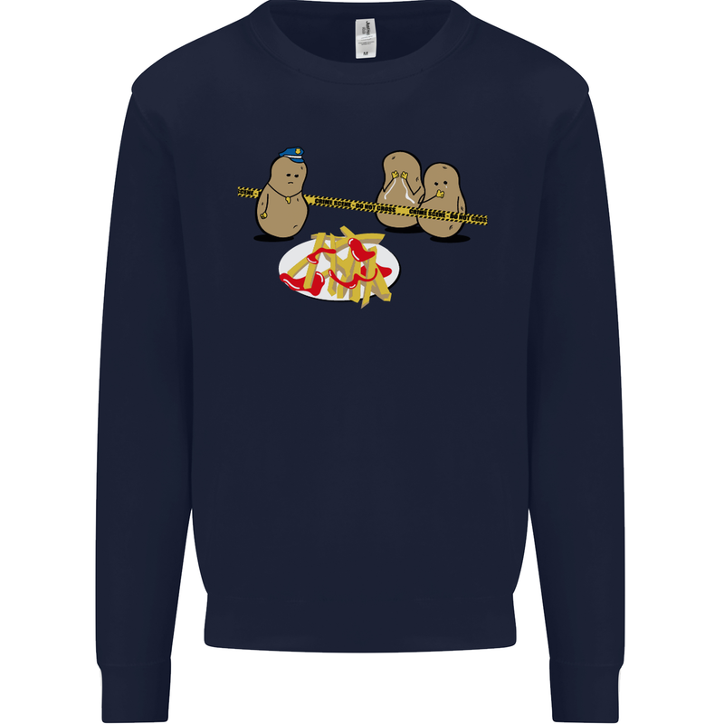 Potato Murder Funny Food BBQ Chef Kids Sweatshirt Jumper Navy Blue