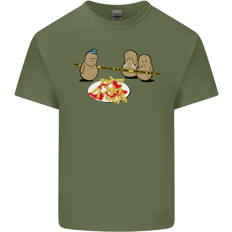 Potato Murder Funny Food BBQ Chef Mens Cotton T-Shirt Tee Top Military Green