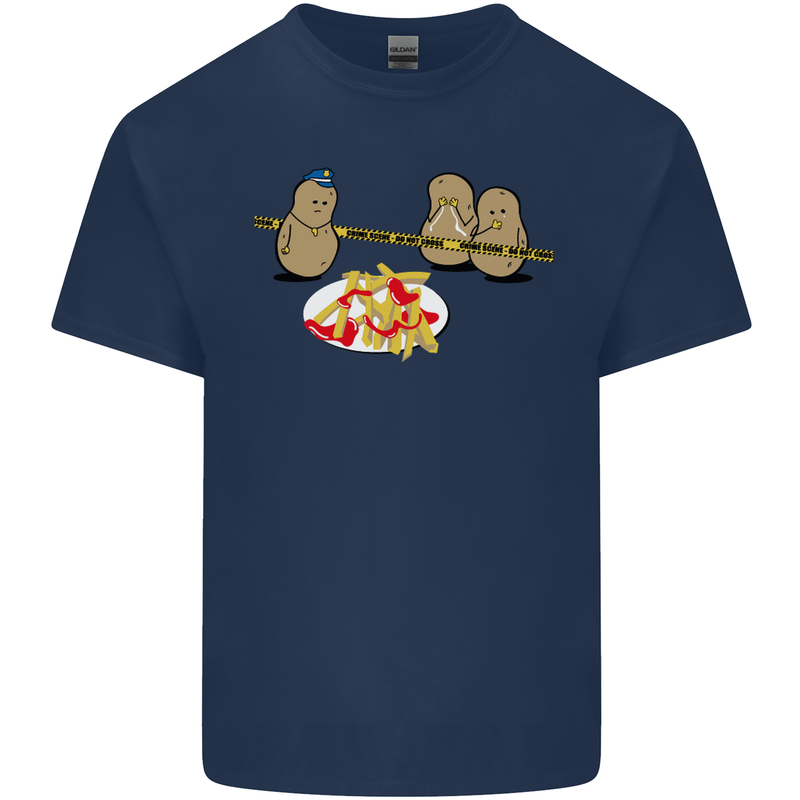 Potato Murder Funny Food BBQ Chef Mens Cotton T-Shirt Tee Top Navy Blue