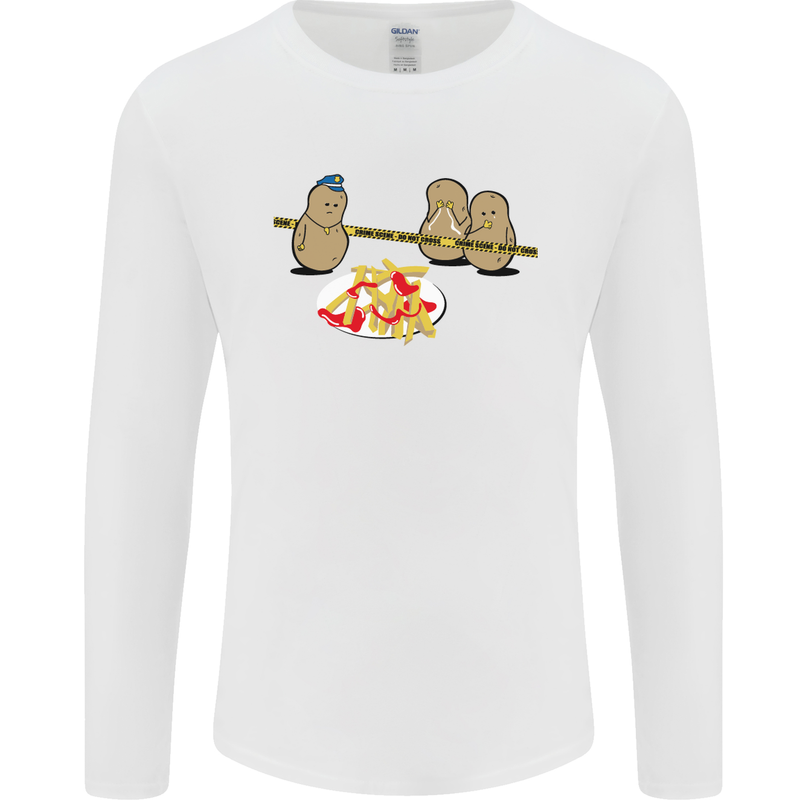 Potato Murder Funny Food BBQ Chef Mens Long Sleeve T-Shirt White