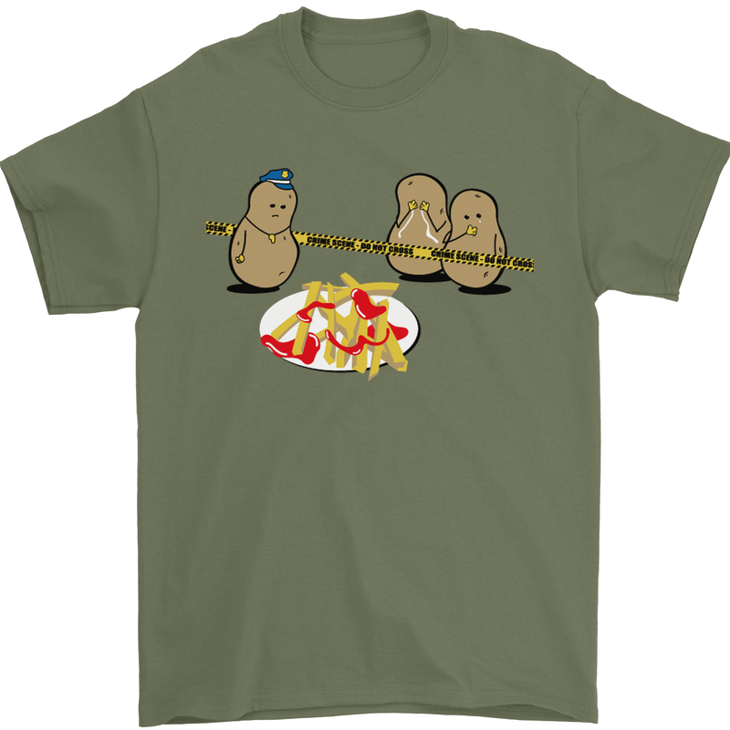 Potato Murder Funny Food BBQ Chef Mens T-Shirt Cotton Gildan Military Green