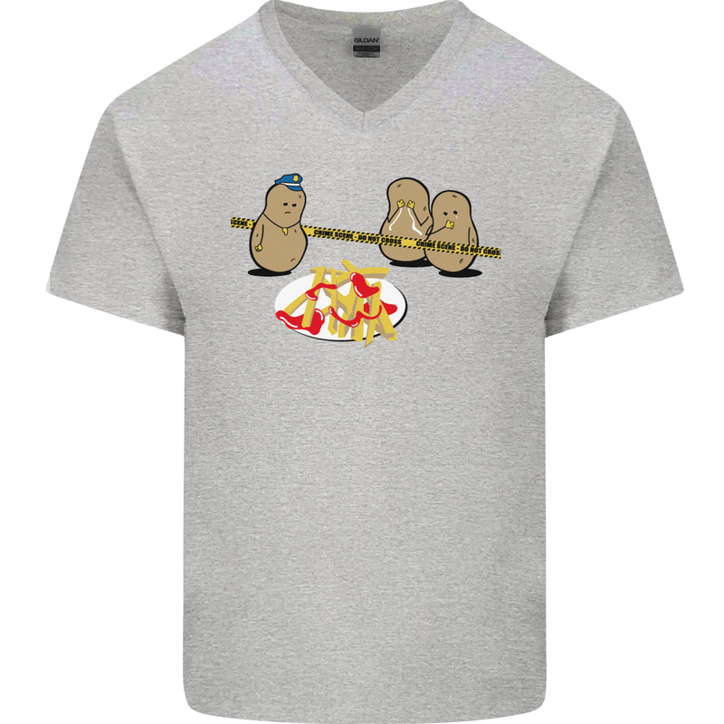 Potato Murder Funny Food BBQ Chef Mens V-Neck Cotton T-Shirt Sports Grey