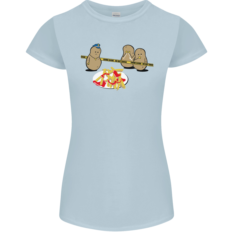 Potato Murder Funny Food BBQ Chef Womens Petite Cut T-Shirt Light Blue