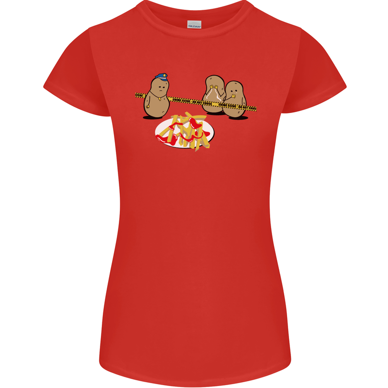 Potato Murder Funny Food BBQ Chef Womens Petite Cut T-Shirt Red